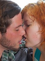 Delicious redhead opens hairy pussy for a cock